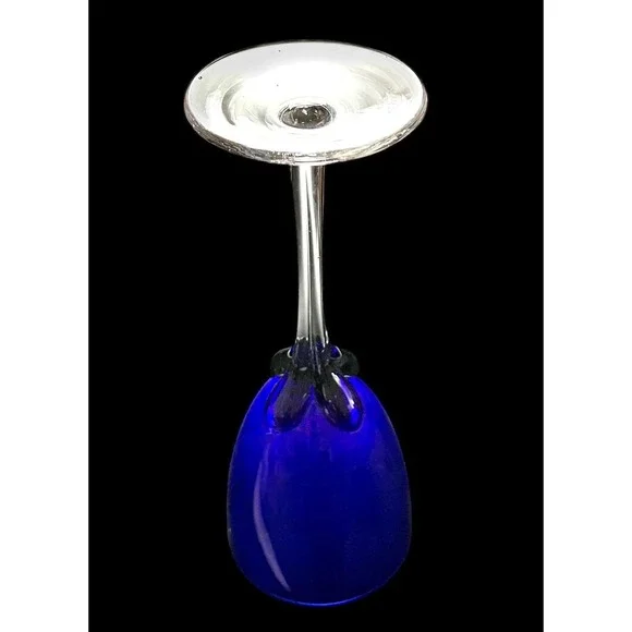 Set of 2 Vintage Hand Blown Cobalt Blue With Clear Stem 9.5" Wine Glasses EUC - Picture 7 of 7